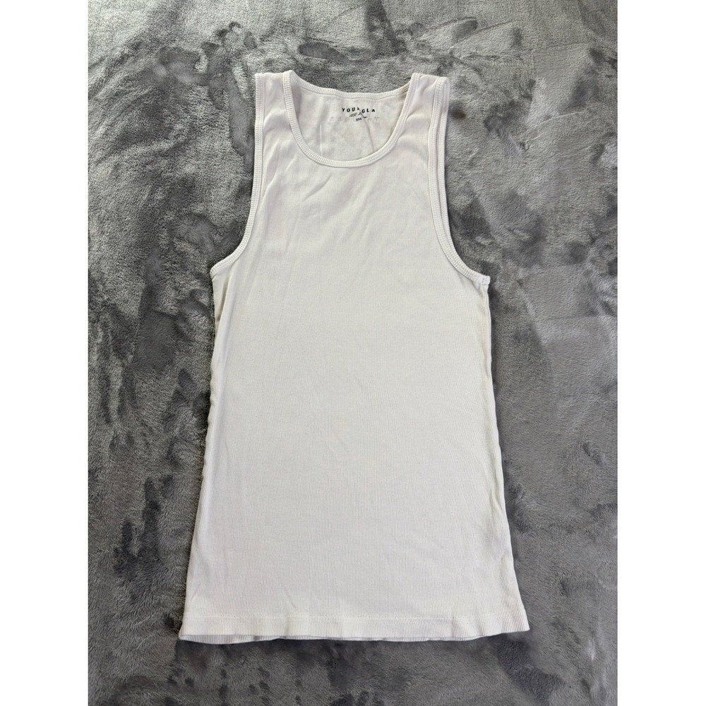 Youngla XXL Longline Ribbed Tank Top Mens White Sleeveless Athletic Shirt